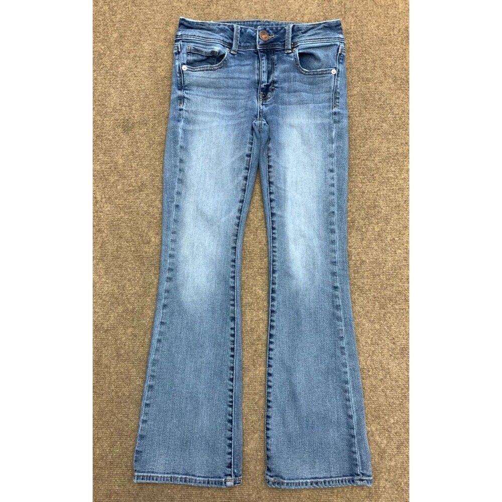 American Eagle Jeans Womens 2 Kick Bootcut Low Rise Stretch Whiskered Y2K Denim
